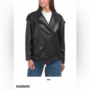 Hudson Women's Black Leather Jacket oversized